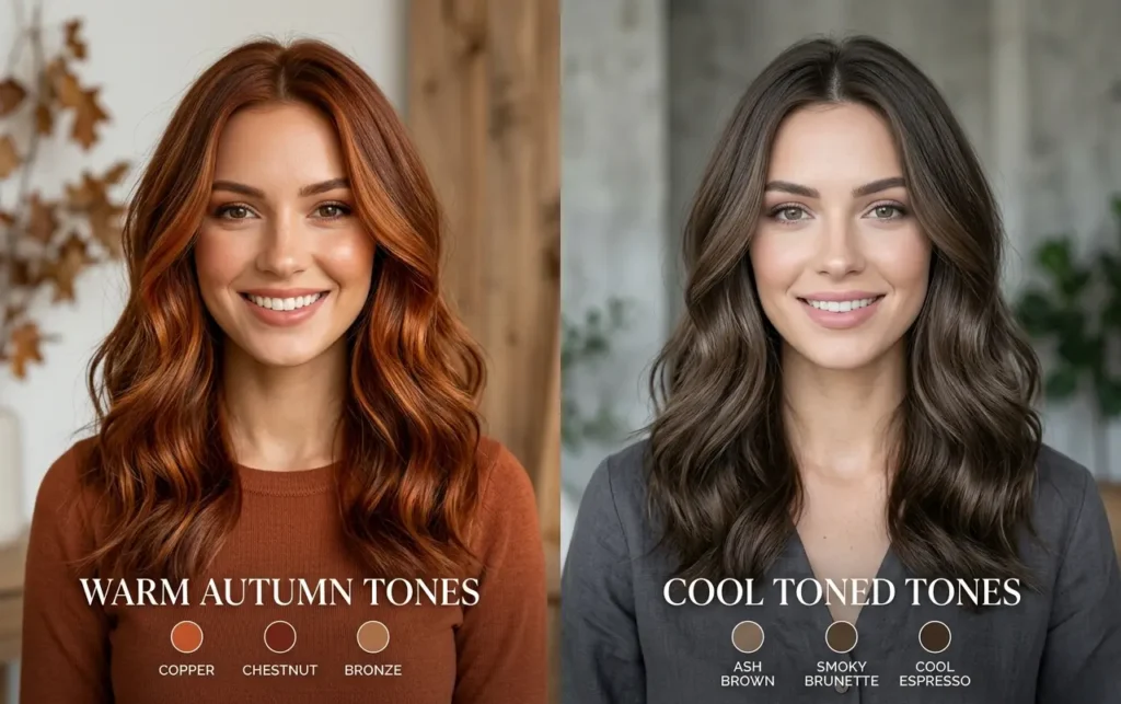 warm vs cool autumn hair colors comparison