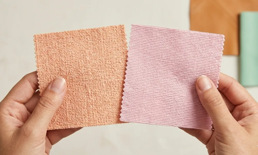 Warm peach vs cool pink fabric comparison in natural daylight