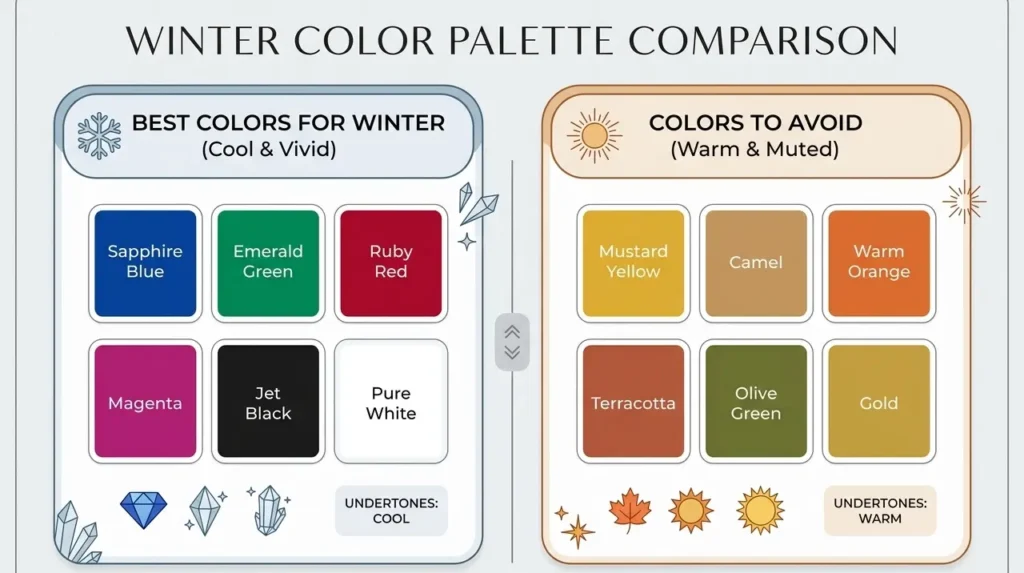 winter color palette best colors and colors to avoid comparison chart
