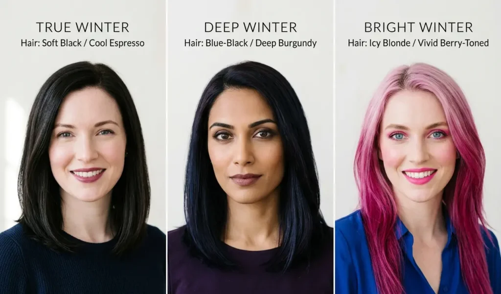 True Winter Deep Winter and Bright Winter hair color examples