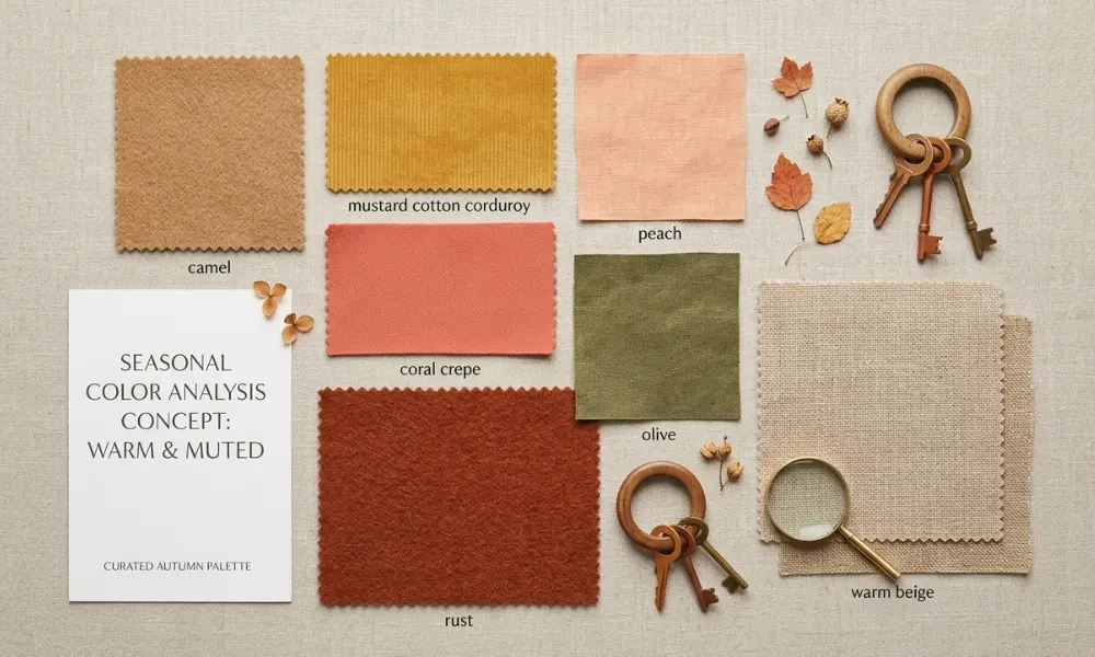 worst colors for deep winter palette including camel mustard peach coral rust olive