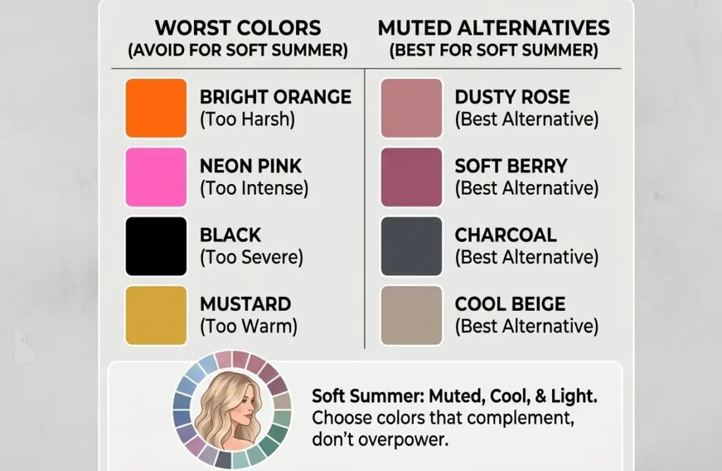 worst colors for soft summer compared with better alternatives
