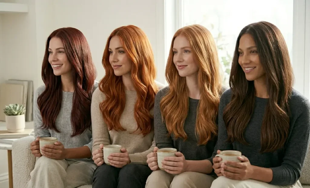 Comparison of auburn red, copper, ginger, and chestnut hair colors