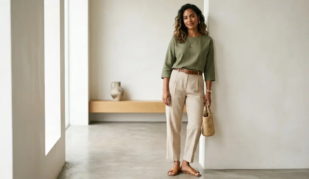 Autumn color palette outfits olive and beige combination