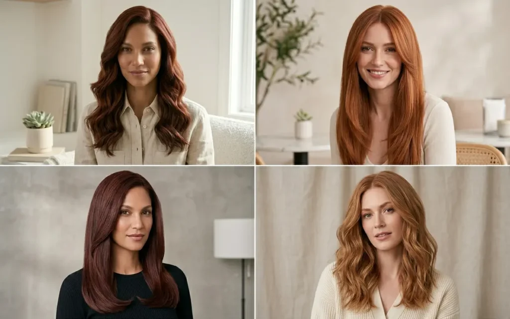 Best auburn red hair shade ideas including classic, copper, mahogany, and strawberry auburn