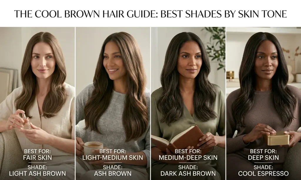 Best cool brown hair shades by skin tone from fair to deep skin
