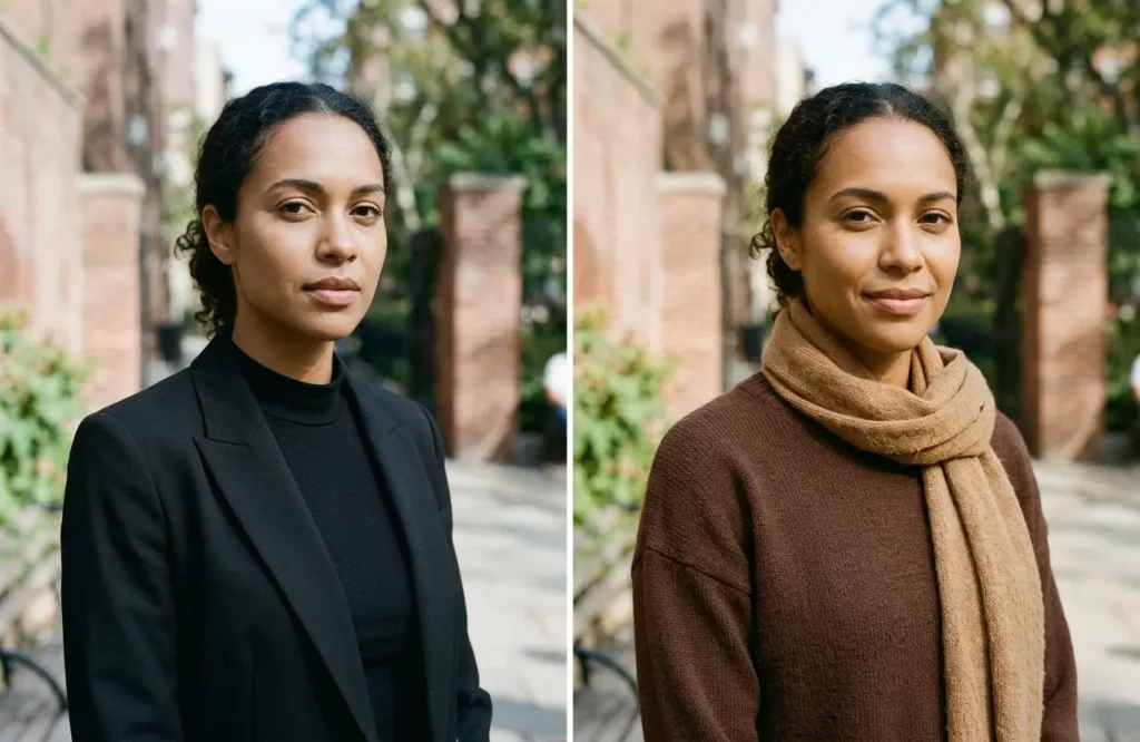 black vs brown on autumn skin tone