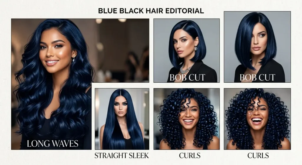 blue black hair ideas different styles collage
