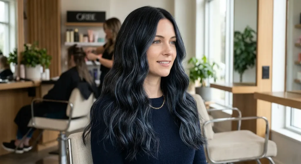 blue highlights on black hair subtle look