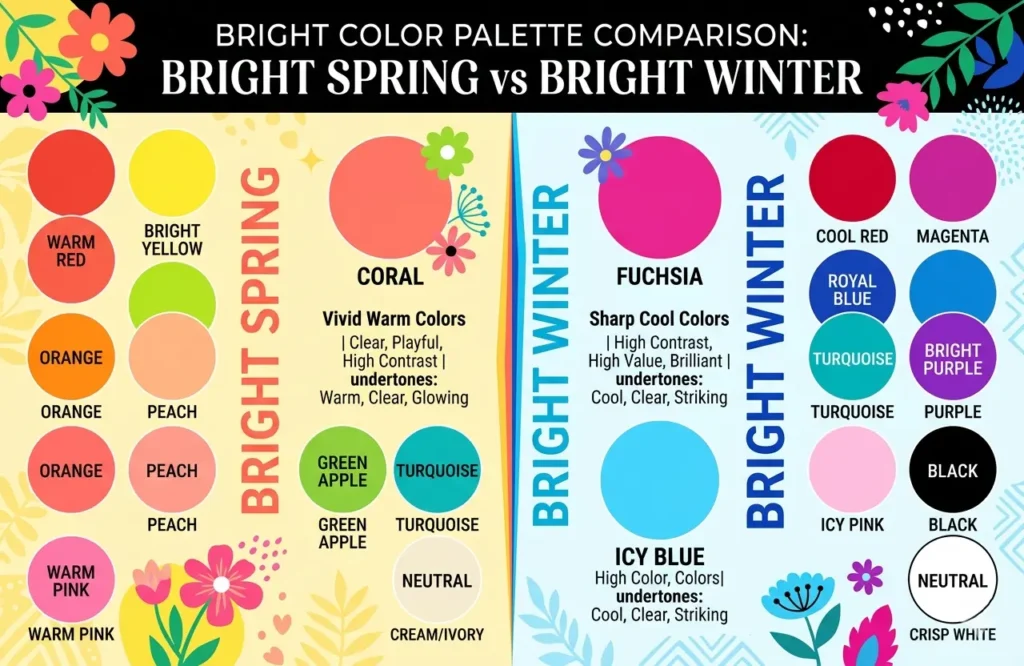 bright spring vs bright winter palette warm bright vs cool bright colors