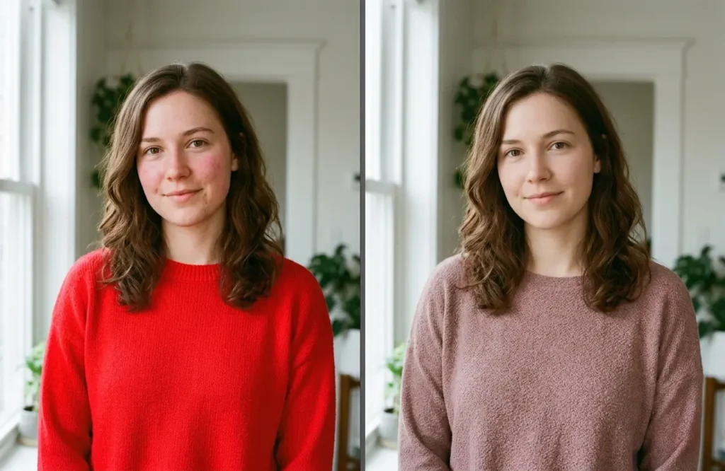 bright vs muted color effect on face