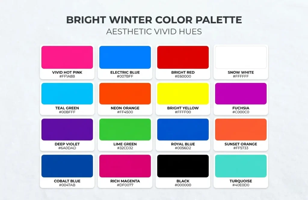 bright winter color palette with vivid and bold shades