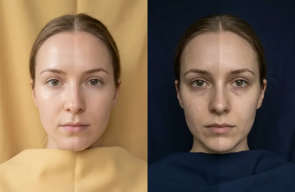 color analysis face comparison clear vs dull skin effect