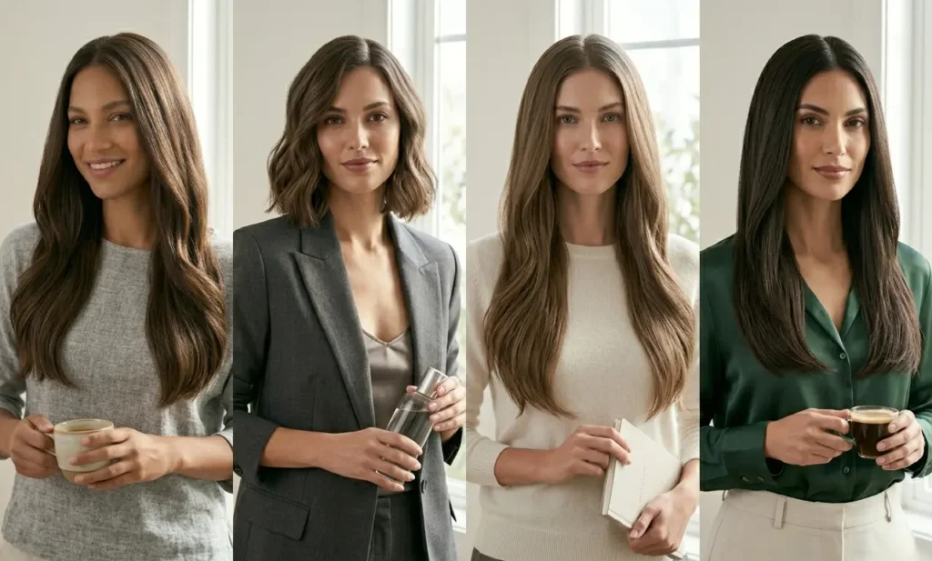 Cool brown hair shades collage with ash brown mushroom brown and dark ash brown