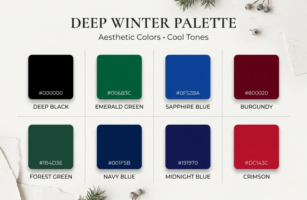 deep winter color palette black jewel tones