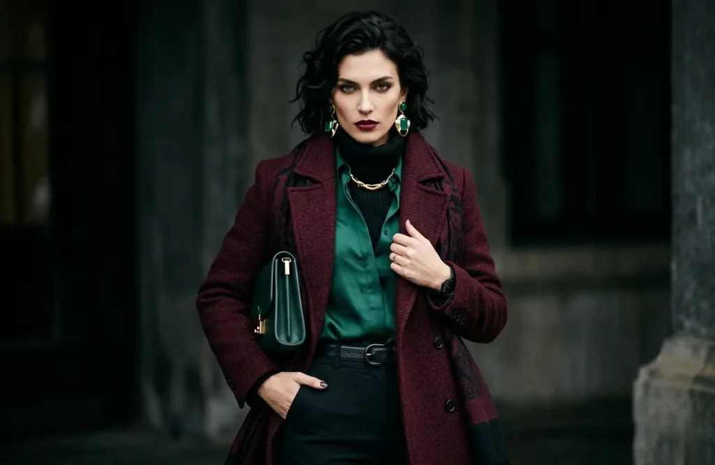deep winter outfit dark cool tones example