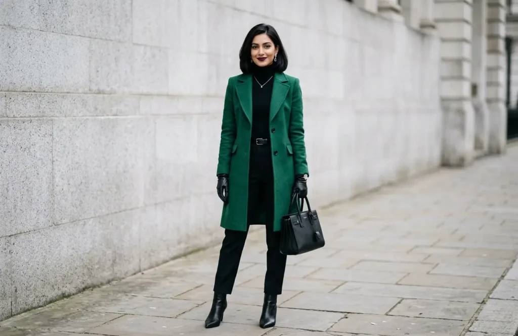 deep winter outfit black and jewel tones