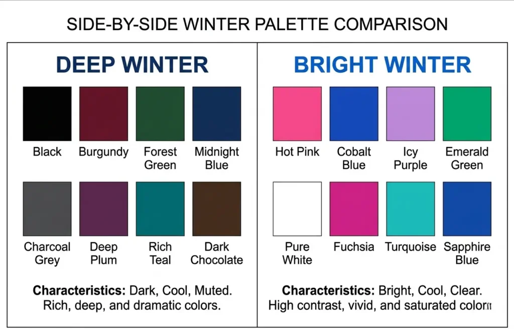 deep winter vs bright winter color palette comparison