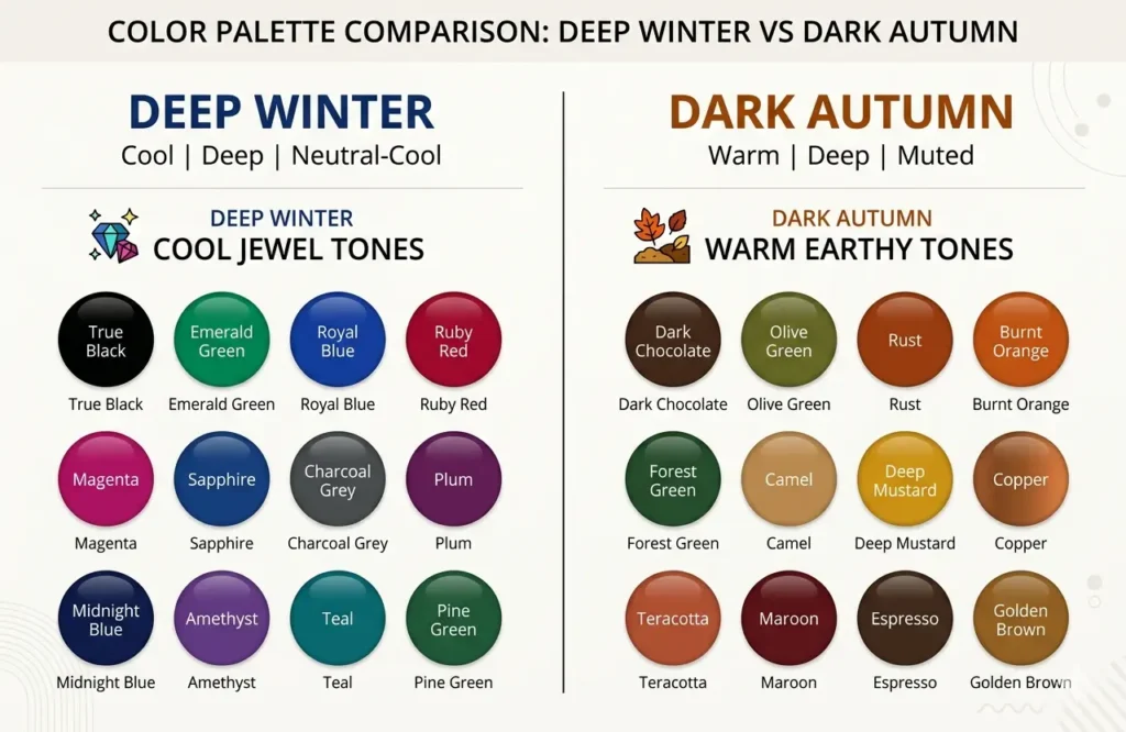 deep winter vs dark autumn color comparison