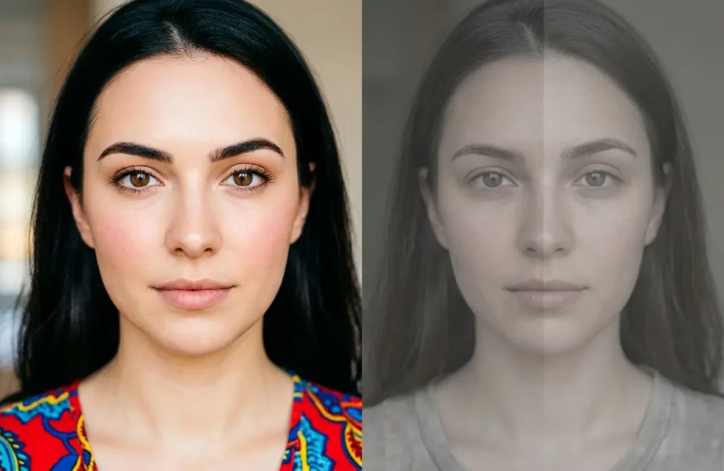 face reaction bright vs muted colors comparison