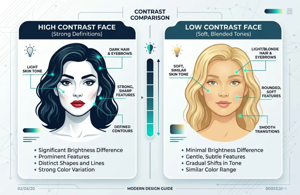 high contrast vs low contrast face comparison