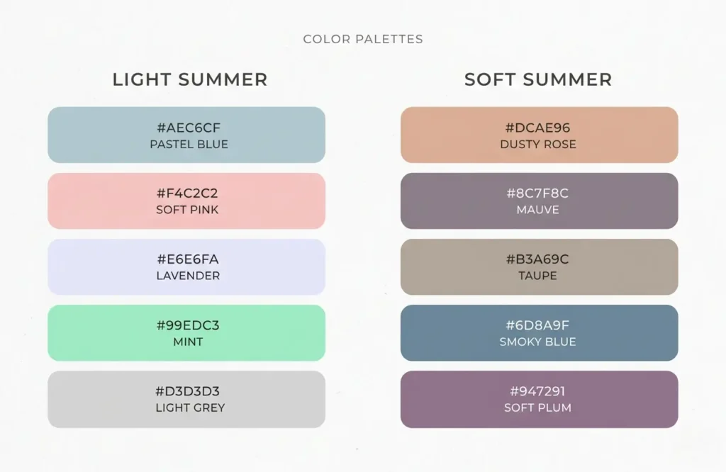 light summer vs soft summer color palettes comparison