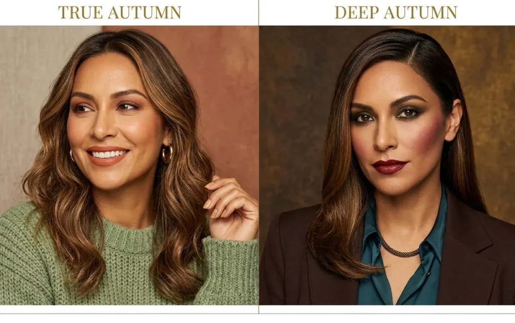 Deep Autumn vs True Autumn comparison inspired by Sofia Vergara coloring