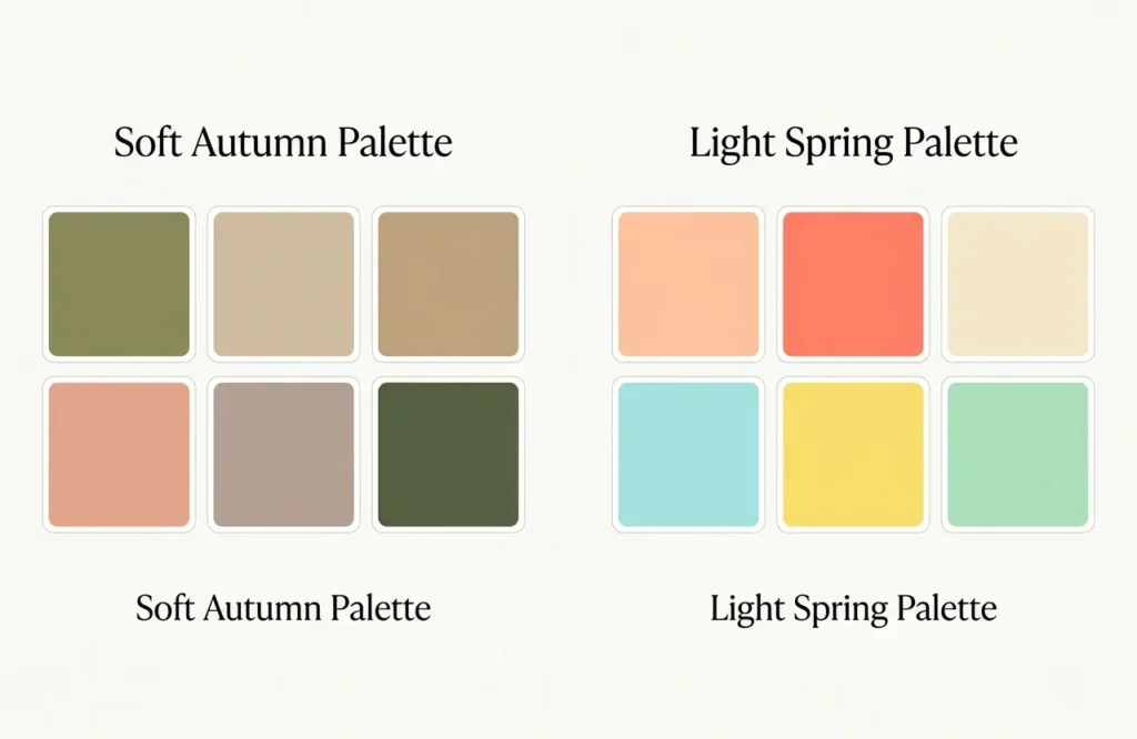 Soft Autumn vs Light Spring color palette comparison