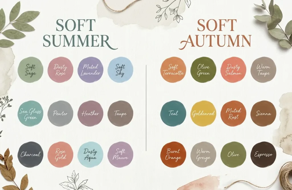 soft summer and soft autumn color palettes