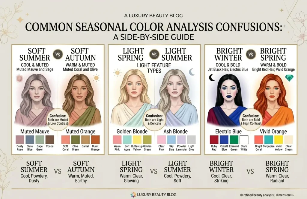 Soft Summer vs Soft Autumn and Light Spring vs Light Summer comparison chart