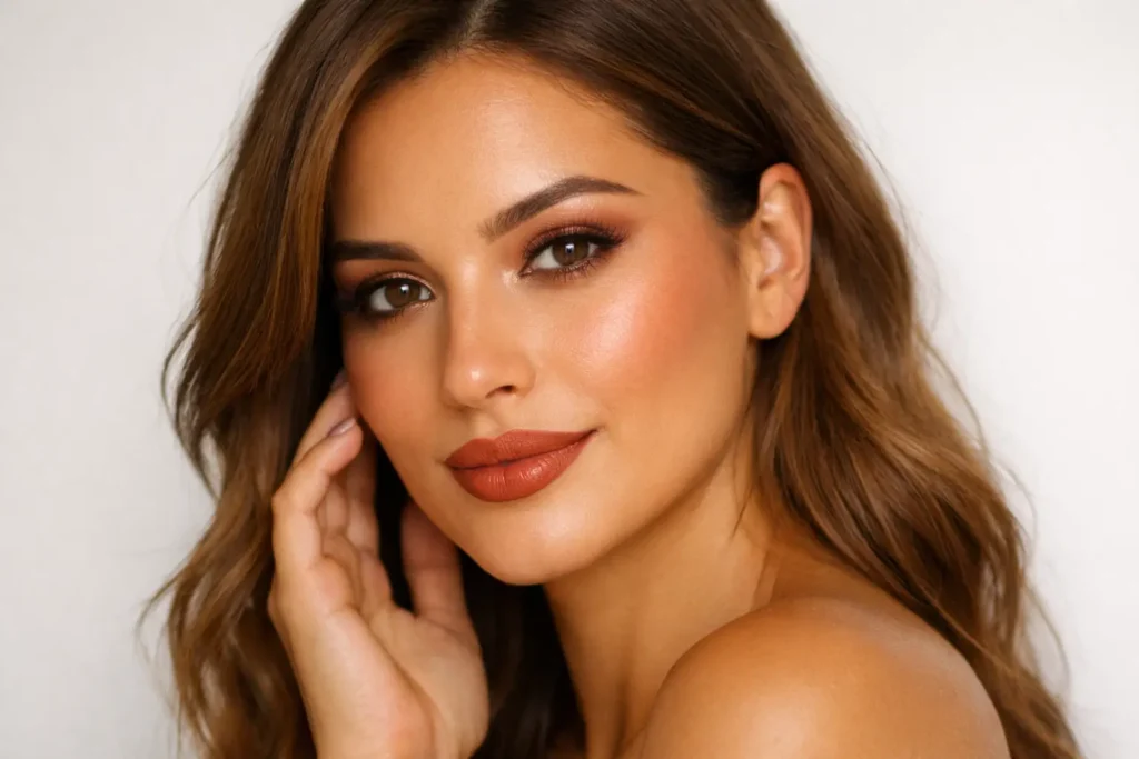 True autumn makeup warm tones bronze peach terracotta