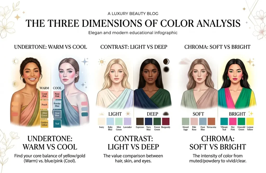 Warm vs cool undertone and soft vs bright color season guide