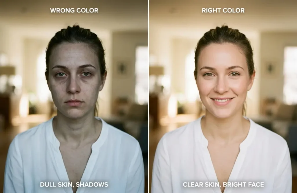 wrong vs right color effect on skin tone appearance