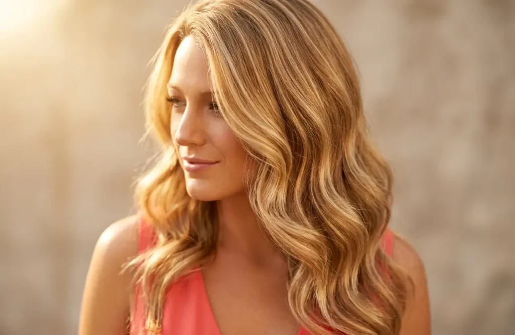 Golden blonde hair color warm tones suitable for spring season
