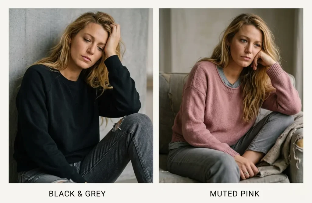 Colors that do not suit warm spring type black grey muted tones