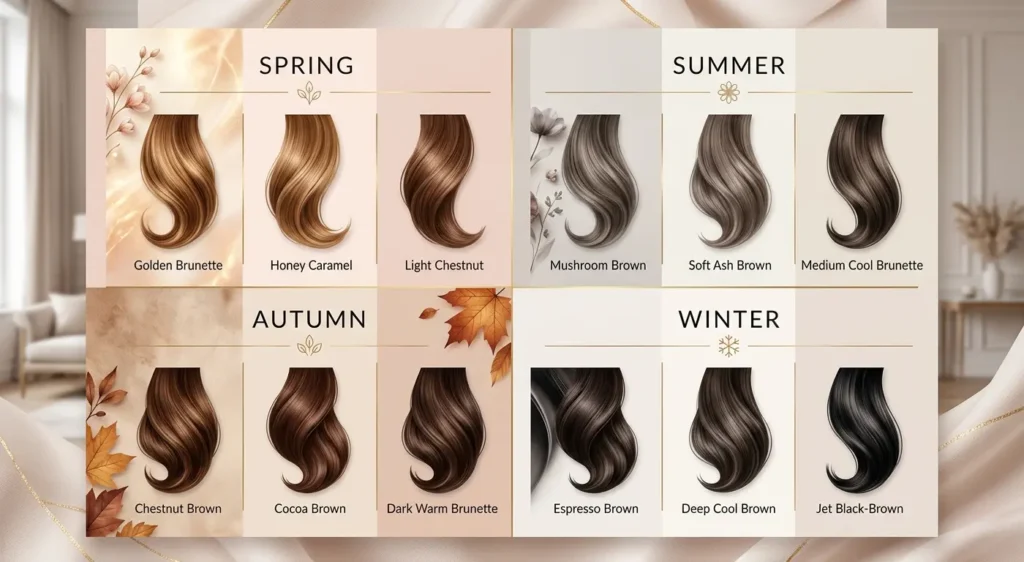 Brown hair shade chart for seasonal color analysis