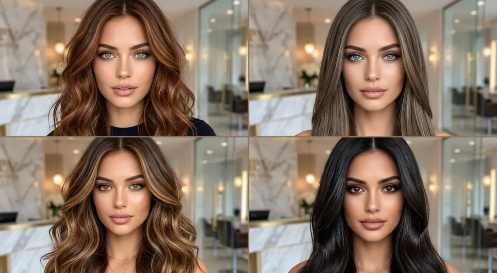 Brown hair shades matched with different eye colors